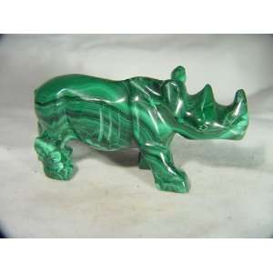  Hand Carved African Malachite Rhinoceros Lapidary Statue 
