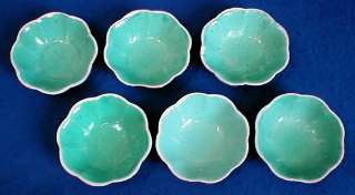 LOTUS SOUP BOWLS SET OF 6 CHINESE POTTERY PORCELAIN QING CHING 