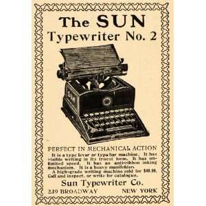 1903 Vintage Ad Sun Typewriter No. 2 Antique Machine   Original Print 