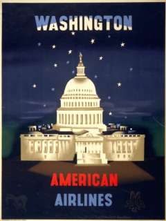 1950s Washington, American Airlines Travel Poster  