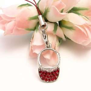  Red Sun Cap Cell Phone Charm Strap Cubic Stone Cell 