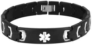   inch Black Stainless Steel Engravable Medical Alert Bracelet  