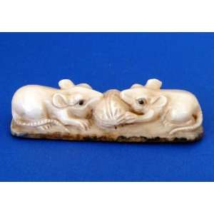  Antique Mammoth Ivory Japanese Netsuke Twins Rat 