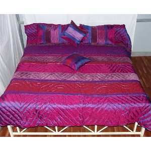   Velvet Block Print King Vintage Purple Quilt Comforter Bedspread