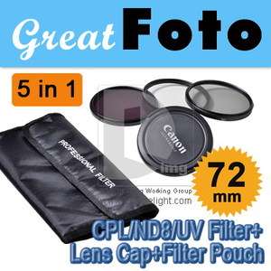 5in1 72mm UV / ND8 / CPL Filter Kit fr Canon Camera C5J  