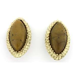  Gold Toned Chocolate Color Marble Clip On Earrings 