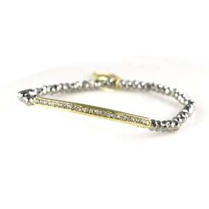   Metallic Grey Bead & Gold Bar Stretch Bracelet Arm Candy Jewelry