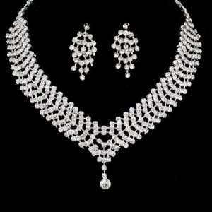  Bridal V shape Rhinestone Necklace Earrings Set Jewelry
