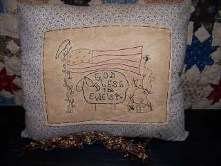Flag Americana Pillow Country Decor Sheep Stitchery Primitive Prim USA 