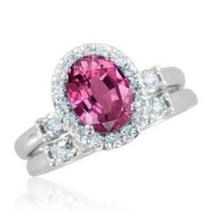 Natural Pink Sapphire Diamond Engagement Wedding Ring Bridal Set 18k 