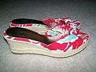 Jessica Simpson Red Floral Canvas Straw Slides High Hee