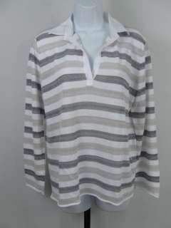 AMINA RUBINACCI Gray Stripe Cotton Collared Sweater 42  