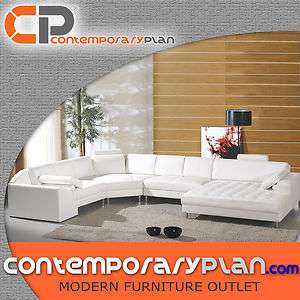   White L Shaped Bonded Leather Sectional Modern Design Sofa  