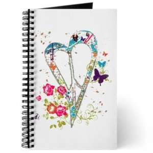 Journal (Diary) with Flowered Butterfly Heart Peace Symbol Sign on 