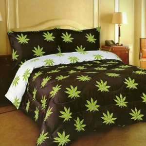  New King Size Reversible Comforter White / Black Marijuana 