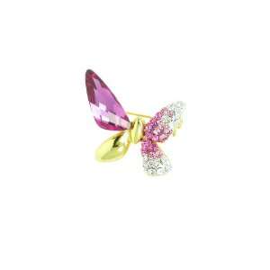  Asymmetrical Butterfly Swarovski Crystal Pin (Pink 