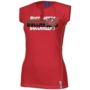   Tampa Bay Buccaneers Ladies Red Astronomy Split Neck T shirt (Large