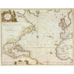  Historical Map of the Atlantic Ocean, 1650, Antique Map 