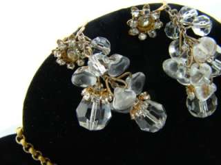 Vintage Miriam Haskell Crystal Earrings w/ Bib Necklace Rhinestone 