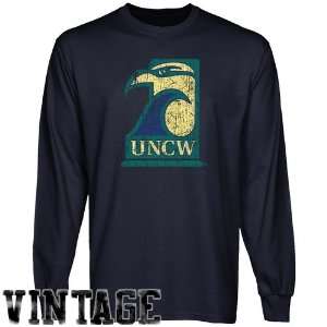 UNC Wilmington Seahawks Navy Blue Distressed Logo Vintage Long Sleeve 
