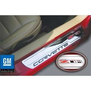 Corvette Door Sill Plates   Billet Chrome with Z06 505HP Logo : 2006 