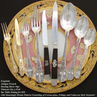 Magnificent Antique French Sterling Silver 56pc Flatware Set, Highly 