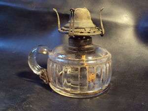 ANTIQUE GLASS Finger OIL LAMP Applied Handle late 1800s  