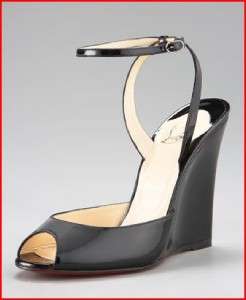 CHRISTIAN LOUBOUTIN Black Patent Wedge Shoe 40.5 NIB  
