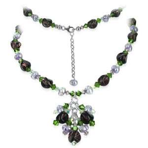 Sterling Silver Purple Crystal and Imitation Nugget Pearls Necklace 18 