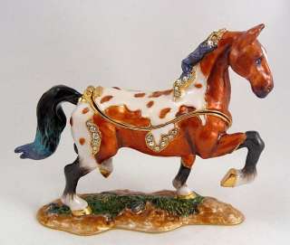 Pewter Swarovski Bejeweled Horse Trinket Box   Appaloosa  