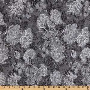  60 Wide Double Knit Roses Grey Fabric By The Yard: Arts 