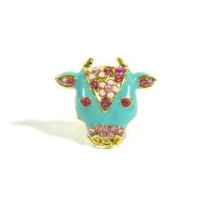 Turquoise Bull Ring Adjustable Gold Crystal Cow Taurus Fashion Jewelry