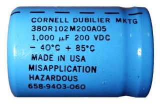 1000uF 200V Cornell Dubilier Electrolytic Capacitor New  