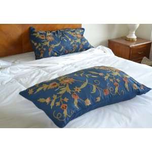  Crewel Pillow Sham Floral Spread Royal Blue Cotton Duck 