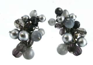 Vintage KARU Arke Cluster bead earrings Clip On Signed  