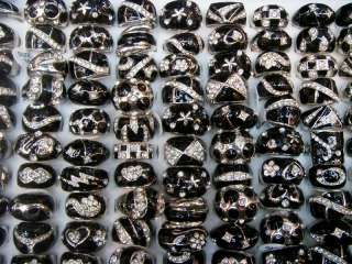 wholesale lots 25pcs black Crystal rhinestone ladys rings  