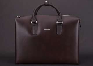   Brown Genuine Leather Laptop Case Paded Double Tote Briefcase Hand Bag