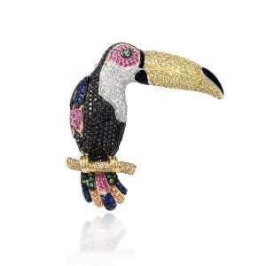    Diamond and Sapphire 18k White Gold Tucan Brooch Pin: Jewelry