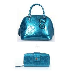   Purse Set   Teal Blue Embossed Bag and Clutch Wallet: Everything Else