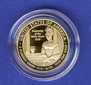 GENUINE US MINT PROOF .9999 1/2 OUNCE GOLD FIRST SPOUSE ELIZABETH 