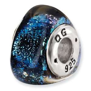    925 Sterling Silver Triangle Blue Dichroic Glass Bead Jewelry