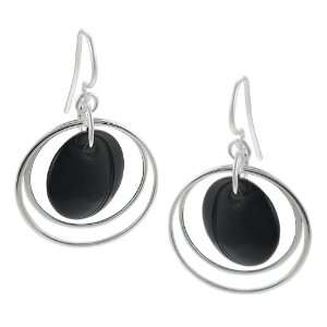  Sterling Silver Created Black Onyx Shepherds Hook Earrings: Jewelry
