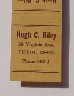 1940s Matchbook Hugh C. Riley Lincoln Life Co Tiffin OH  