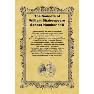   A4 Size Parchment Poster Shakespeare Sonnet Number 118: Home & Kitchen