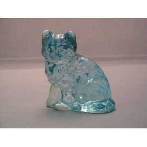   Solid Aqua Glass Sitting Kitten Cat Hand Made in Ohio 