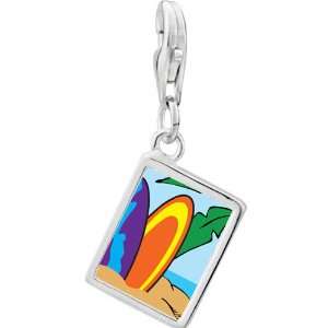   Plated Travel Sand Beach Photo Rectangle Frame Charm Pugster Jewelry