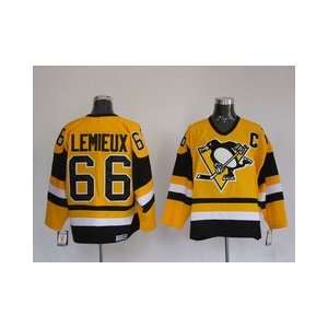  Lemieux #66 NHL Pittsburgh Penguins Yellow Hockey Jersey 