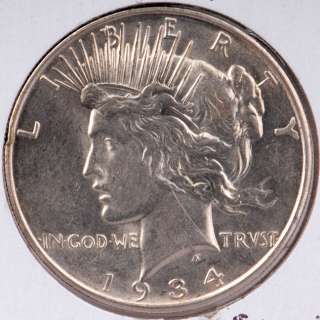 1934 D Peace Silver Dollar   Suberb AU  