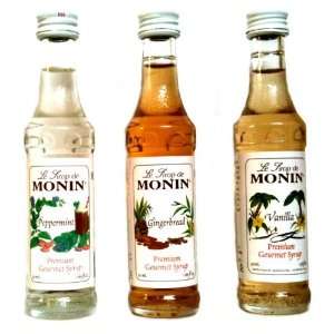 Monin Syrup Holiday Gift Set Mini Bottles of Vanilla, Gingerbread 