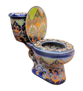 Mexican Talavera Toilet Set Bathroom Handcrafted Hidalgo  